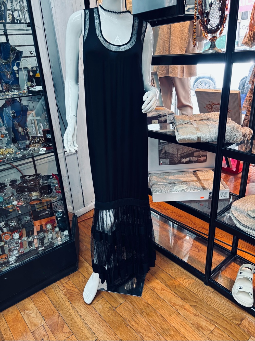 Classic Black Maxi Skirt with Sheer Tiered Hem